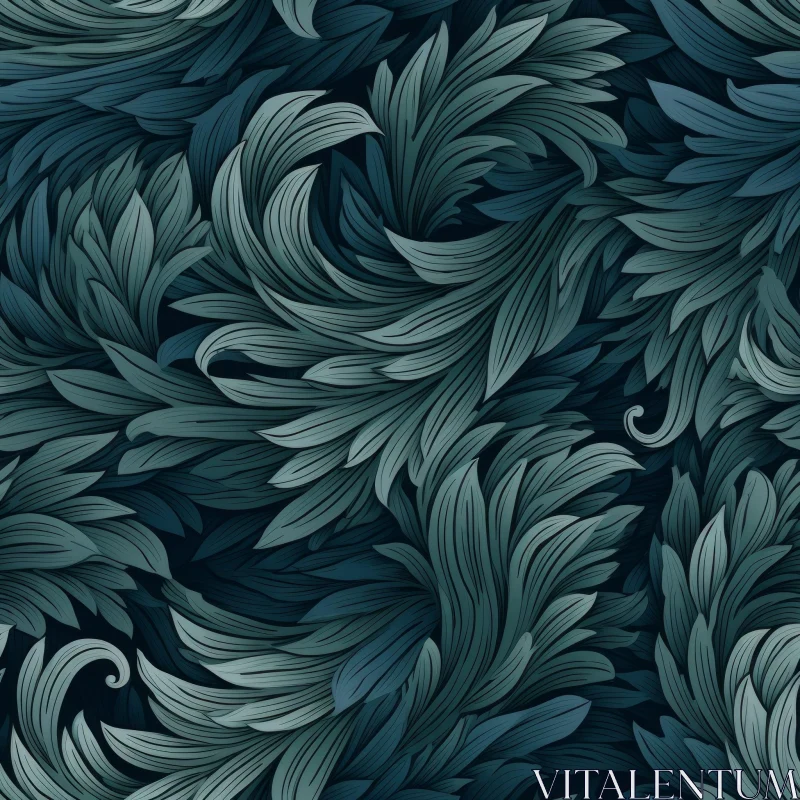 AI ART Dark Blue and Green Leaves Seamless Pattern