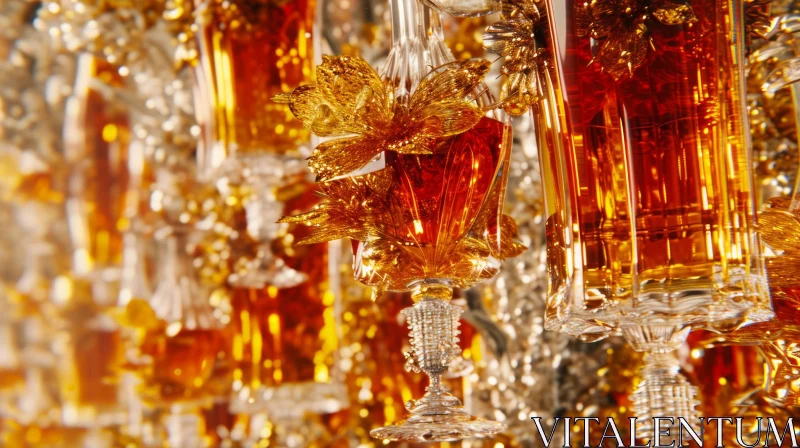 Exquisite Crystal Chandelier with Amber-Colored Glass Flowers AI Image