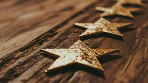 Golden Star Close-up on Wooden Background