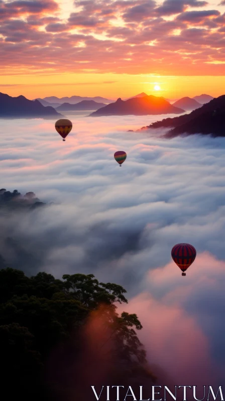 Hot Air Balloons Over Clouds at Sunrise - A Romantic Landscape AI Image