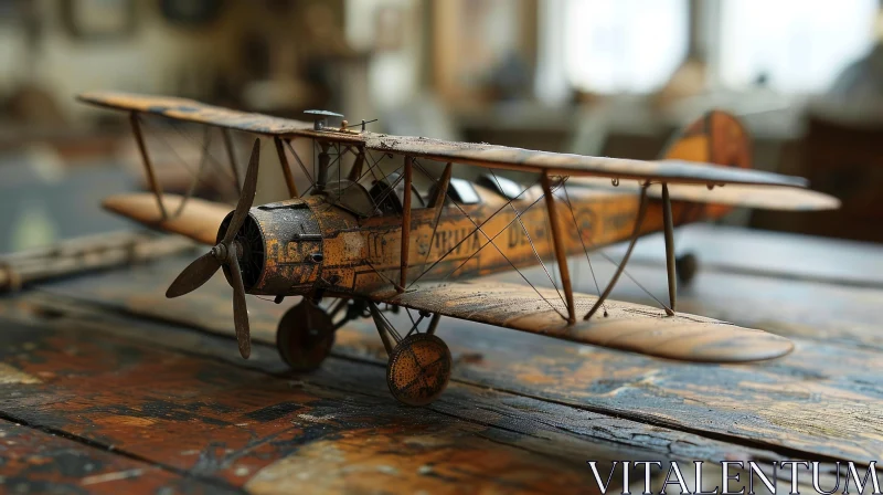 Vintage Wooden Model Airplane | Weathered Look | Wooden Table or Shelf AI Image