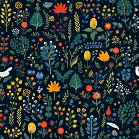 Delicate Floral Seamless Pattern on Dark Blue Background