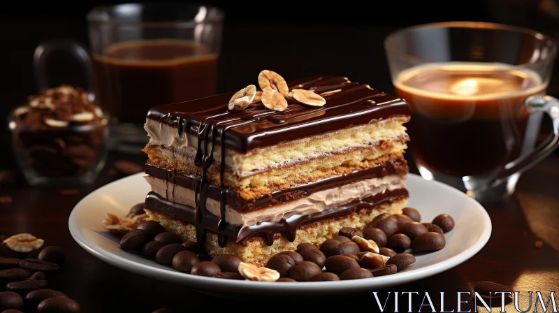 Delicious Chocolate Cake Slice on White Plate AI Image