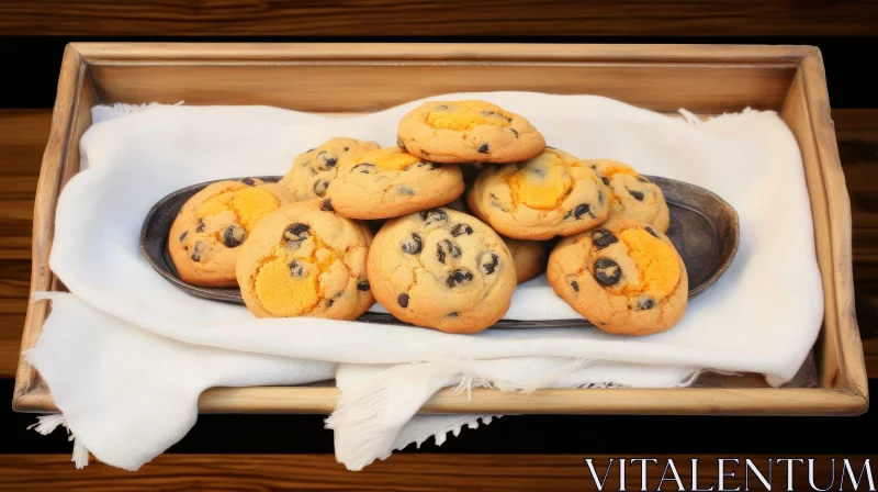 AI ART Delicious Chocolate Chip Cookies on Black Plate - Wooden Tray