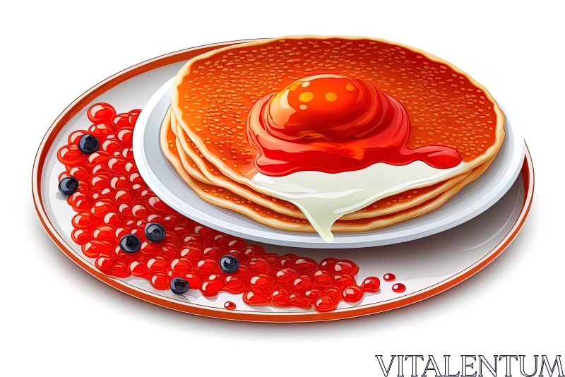 Delicious Pancakes with Syrup and Red Berries | Hyper-Detailed 2D Game Art AI Image