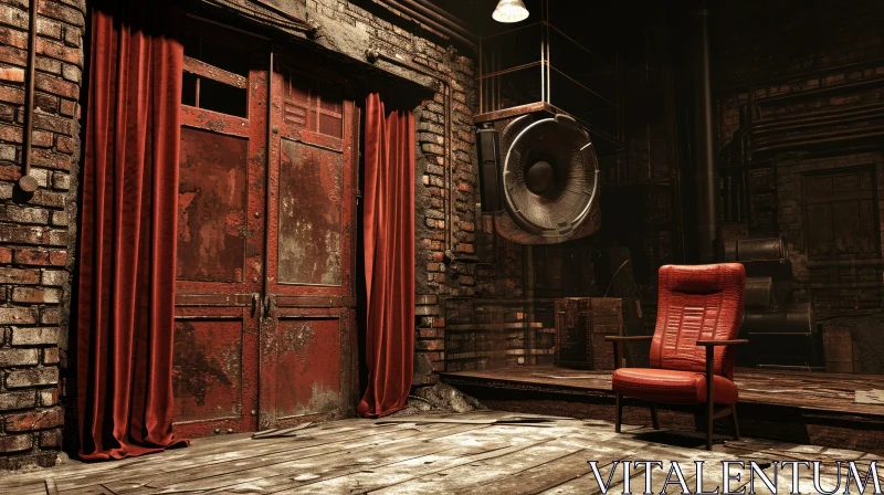 Enigmatic Room with Red Leather Chair - Atmospheric Artwork AI Image