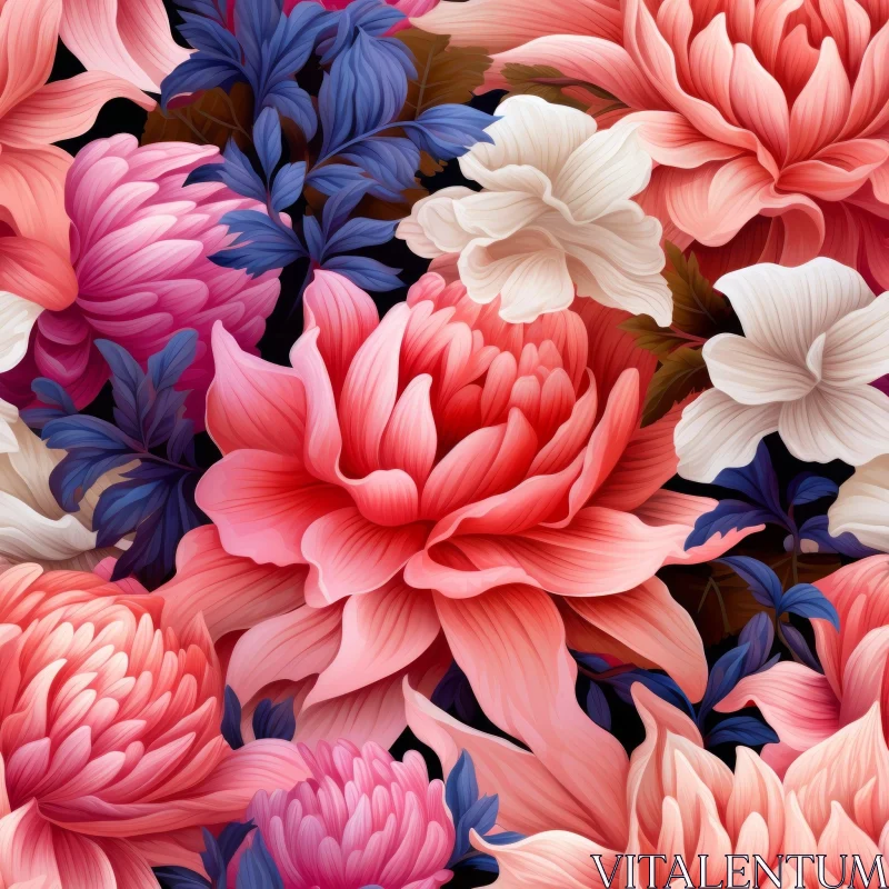 Floral Pattern with Pink and Blue Flowers AI Image