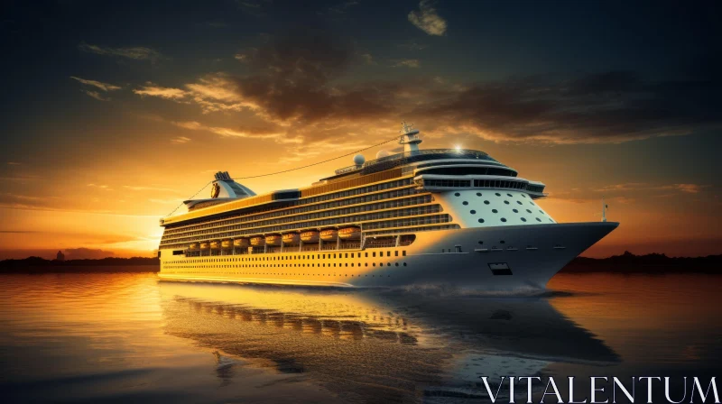 Luxurious Cruise Ship Sailing at Sunset on the Open Sea AI Image