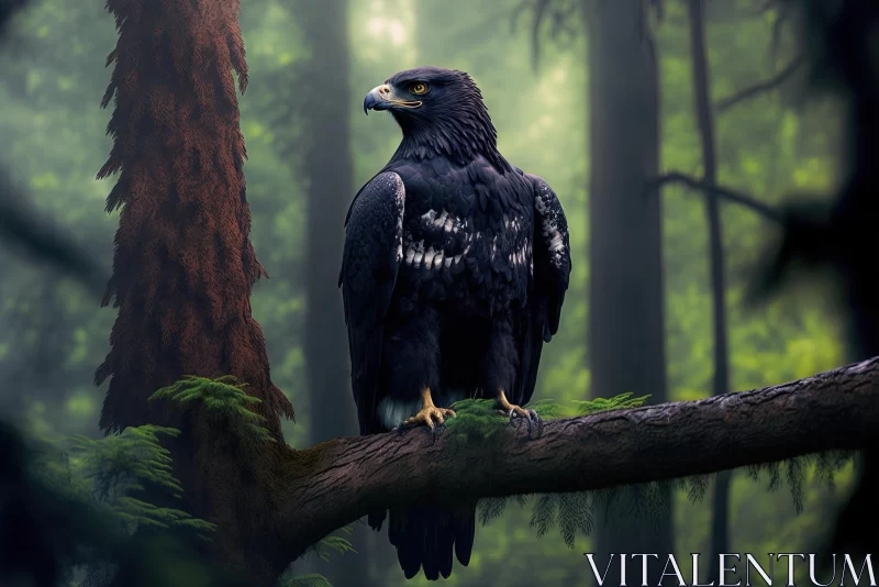 Majestic Black Eagle Perched in Enchanting Forest - Stunning Artwork AI Image