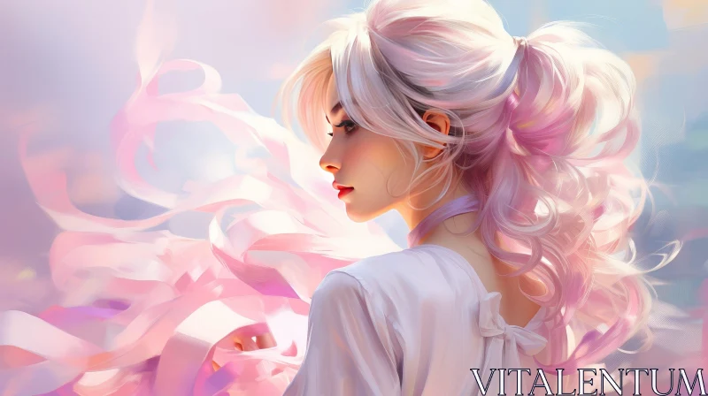 Pink-Haired Woman Portrait in Serene Setting AI Image