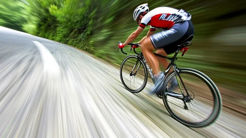 Speedy Cyclist on Asphalt Road