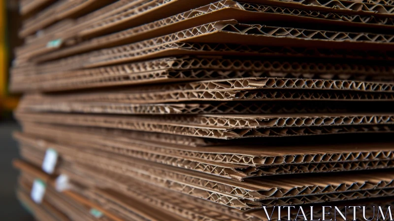 Stack of Brown Corrugated Cardboard Sheets - Abstract Art AI Image