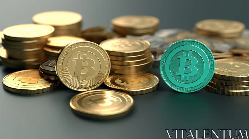 AI ART Stack of Gold and Green Bitcoin Coins - Finance Image
