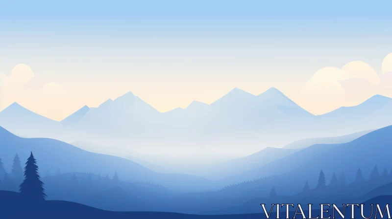 AI ART Tranquil Blue Mountain Landscape with Fog