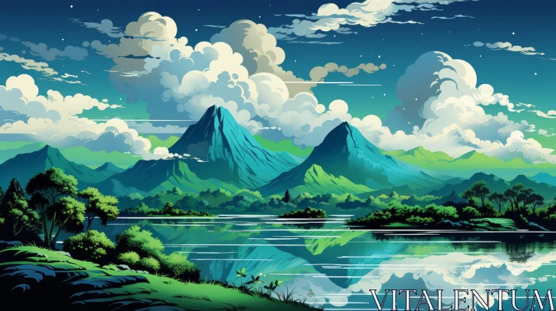 Tranquil Mountain Range and Lake Landscape AI Image
