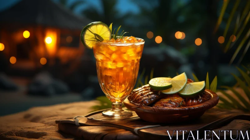 AI ART Tropical Refreshment: Iced Tea with Lime and Grilled Fish