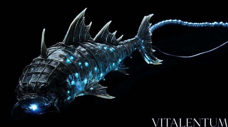 Underwater Sci-Fi: Luminous Fish Creature in Steampunk Style AI Image