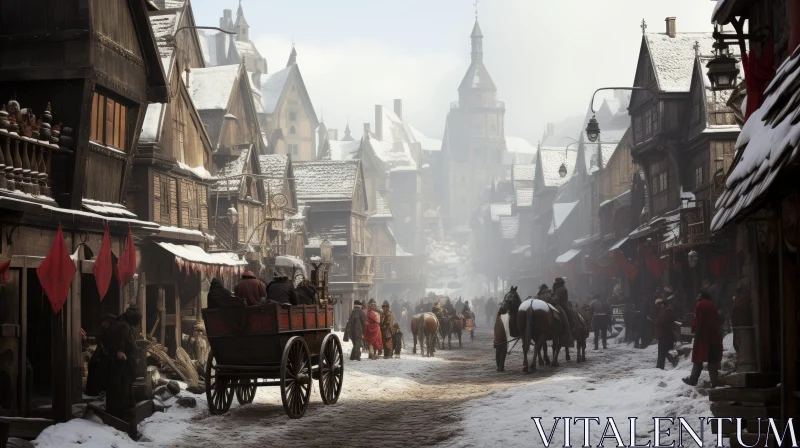 Winter Medieval Town Digital Painting AI Image