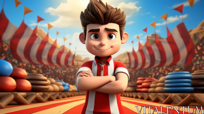 Young Boy in Circus Tent 3D Rendering AI Image