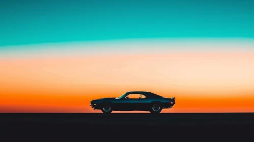 Black Muscle Car Driving into Sunset - Retro Digital Painting