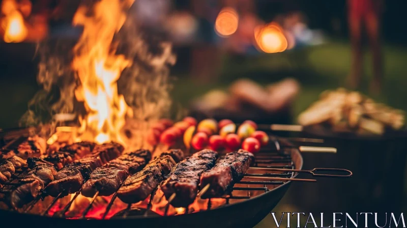 AI ART Charcoal Grill with Meat and Vegetable Skewers