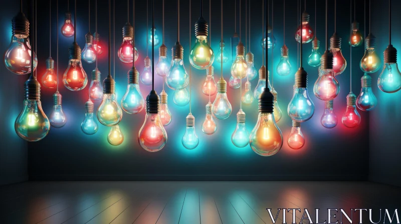 Colorful Light Bulbs in 3D Room AI Image