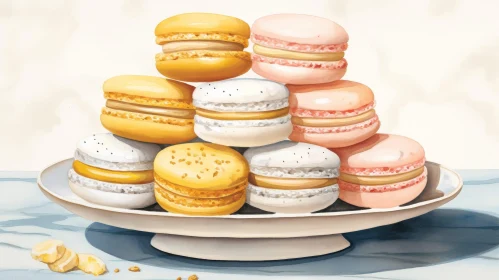 Delicious Multicolored Macarons Watercolor Painting