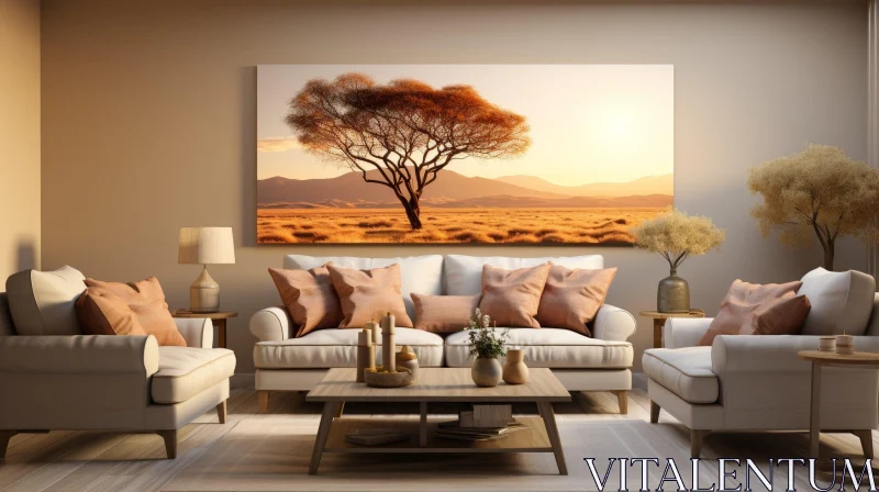 Desert Tree Painting in Elegant Living Room AI Image