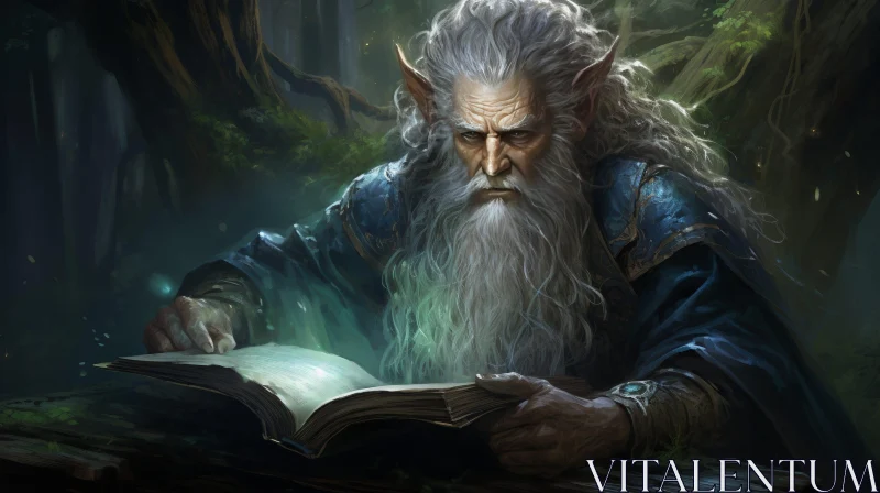 Enchanting Elf Wizard in Forest - Fantasy Artwork AI Image