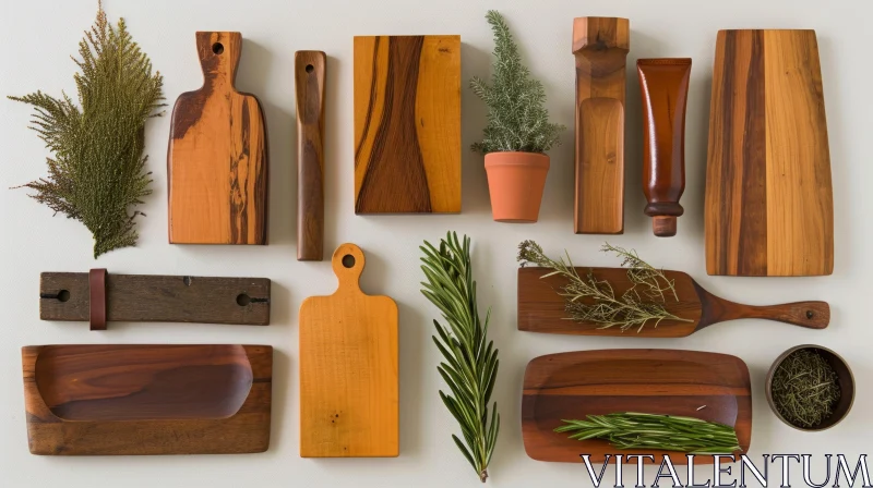 Exquisite Wooden Kitchen Utensils and Cutting Boards | Still Life Photography AI Image