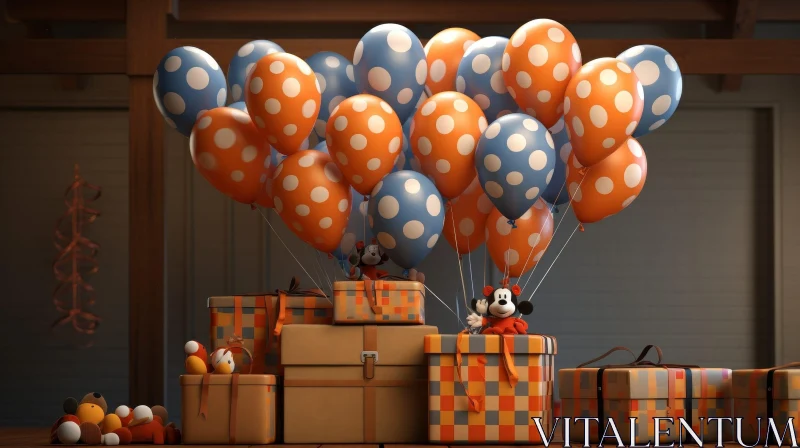 Festive Balloons and Gifts in Room with Mickey Mouse AI Image