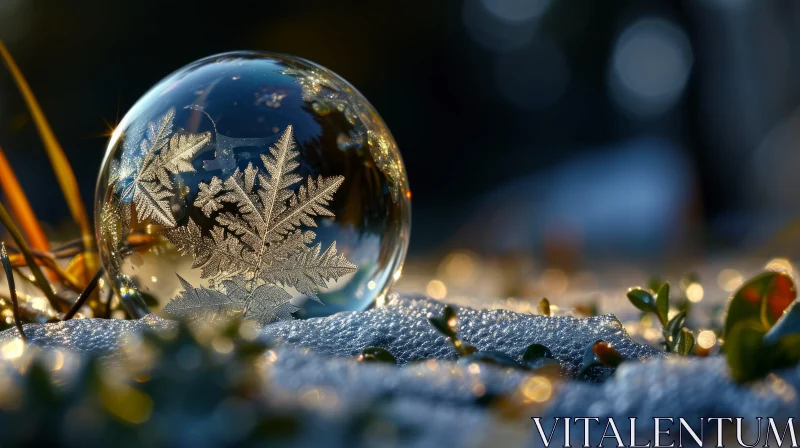 Frozen Soap Bubble on Snow: A Captivating Winter Scene AI Image