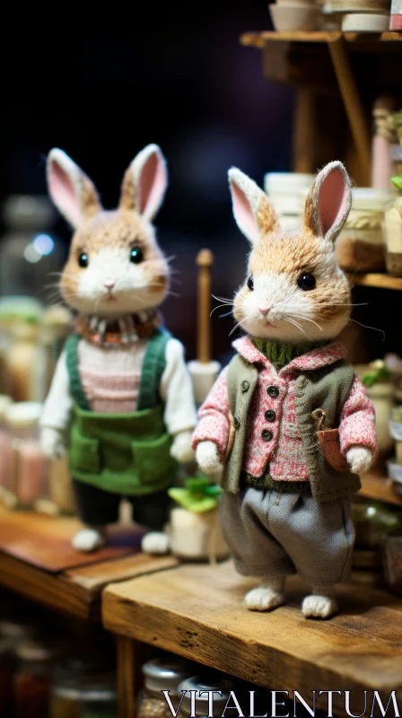 Handcrafted Bunny Miniatures in Traditional Costumes AI Image