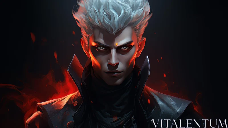 Intense Anime Portrait with Red-Eyed Young Man AI Image