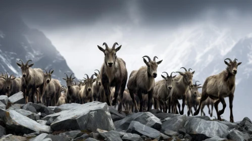 Majestic Mountain Goats in Rocky Landscape
