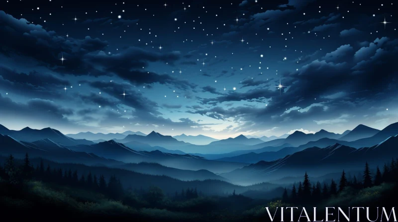 AI ART Majestic Mountain Range Night Landscape