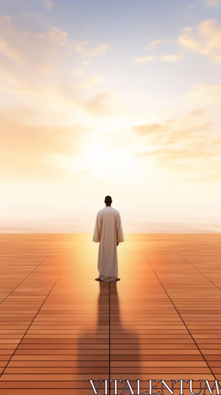 Man in White Robe Surrounded by Bright Light AI Image
