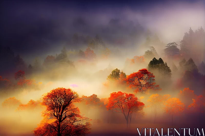 Misty Forest with Autumn Foliage - Colorful Abstract Landscape AI Image