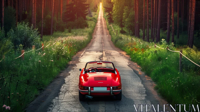 Red Porsche 911 Targa Driving on Scenic Country Road AI Image