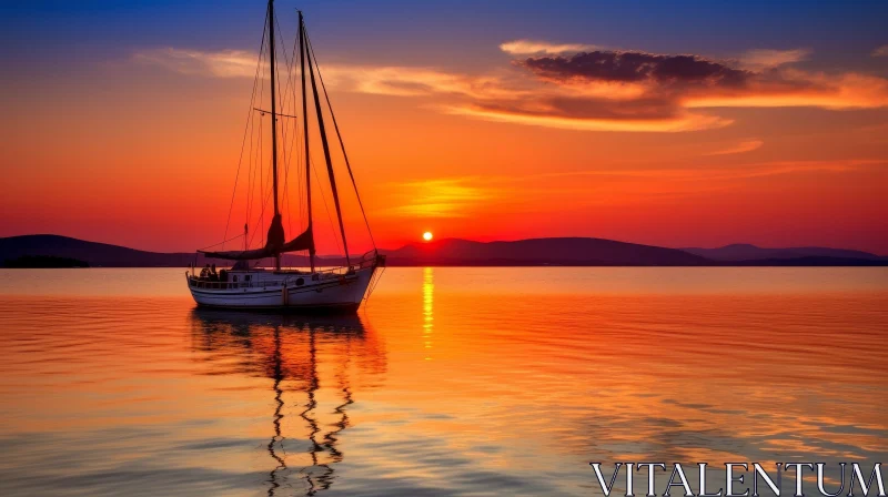 Sailboat on Calm Sea at Sunset AI Image