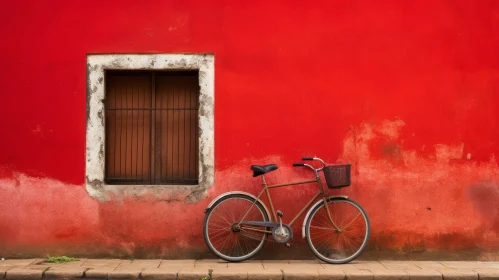 Vintage Bicycle Against Red Wall