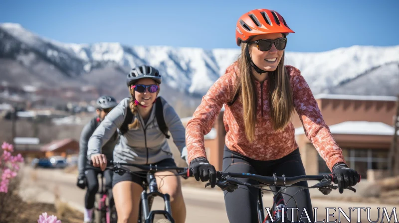 AI ART Women's Mountain Biking Adventure - A Tale of Friendship and Exploration