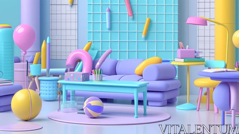 Colorful and Playful 3D Rendering of a Vibrant Room AI Image