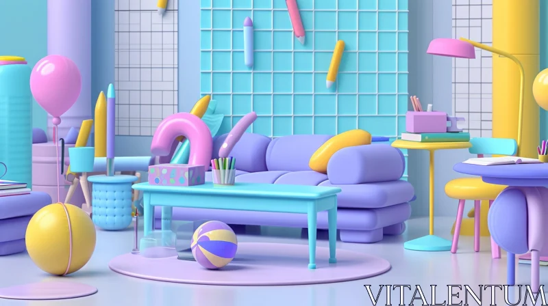 Colorful and Playful 3D Rendering of a Vibrant Room