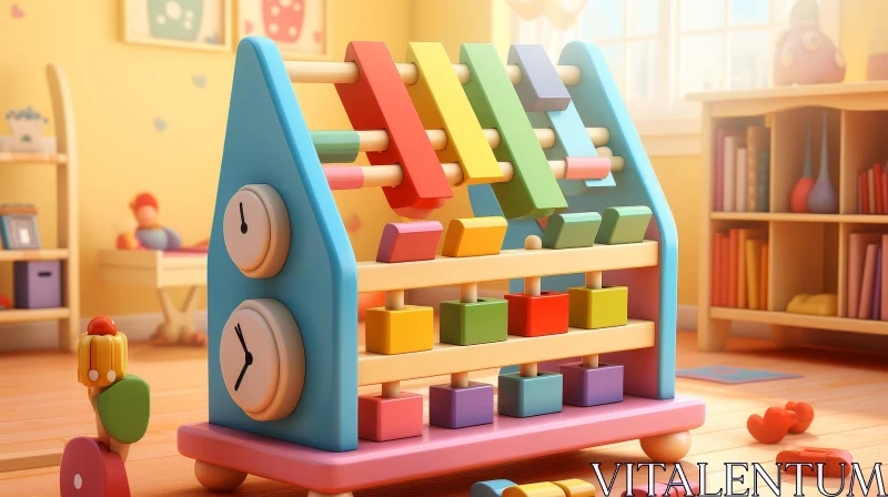 Colorful Wooden Toy for Children in Playroom AI Image