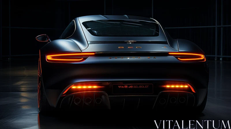 Dark and Moody Black Sports Car with Glowing Orange Taillight AI Image