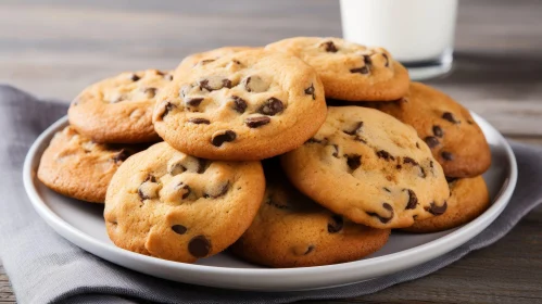 Delicious Chocolate Chip Cookies on Wooden Table