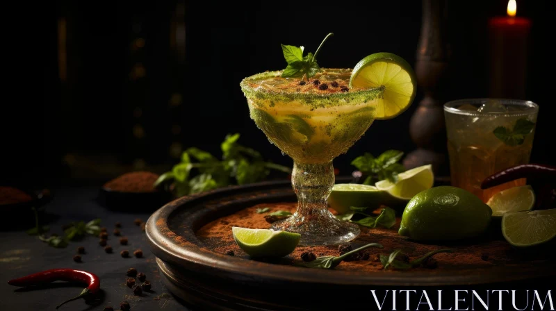 Delicious Margarita Cocktail with Lime and Mint AI Image