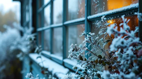 Enchanting Close-Up of Frosted Plant Branch with Ice Crystals