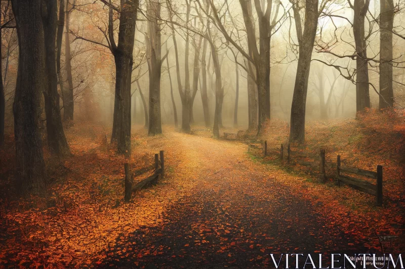 Enchanting Road Through a Fog-Filled Forest AI Image